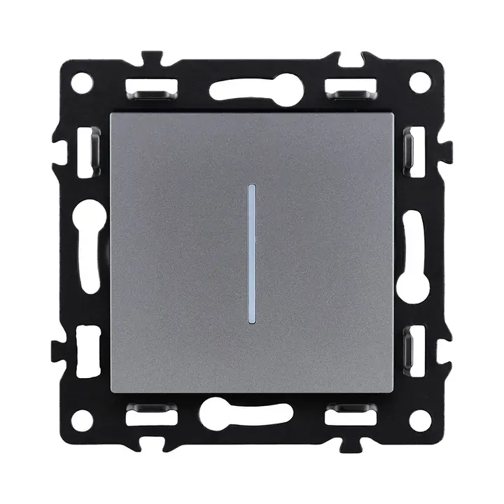 Выключатель 1-клавишный 10А/250В с LED подсветкой  серый бархат серия G