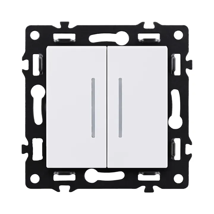 Выключатель 2-клавишный 10А/250В с LED подсветкой  белый бархат серия G