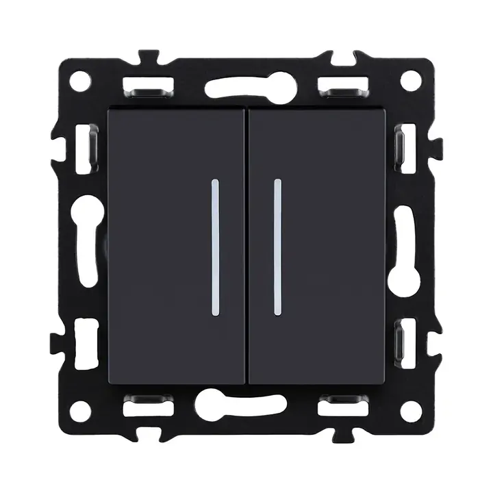 Выключатель 2-клавишный проходной 10А/250В с LED подсветкой  черный бархат серия G