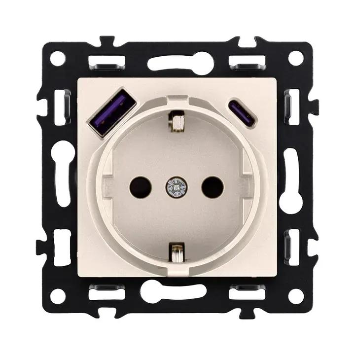 Розетка штепсельная 16A/250 В с USB A+C 20W  Кашемир бархат серия G