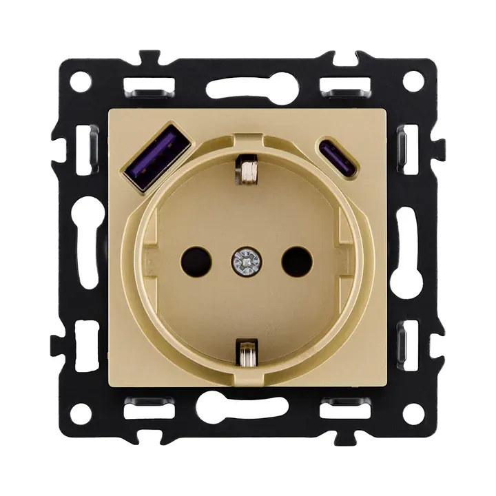 Розетка штепсельная  16A/250 В с USB A+C 20W  золотой бархат серия G