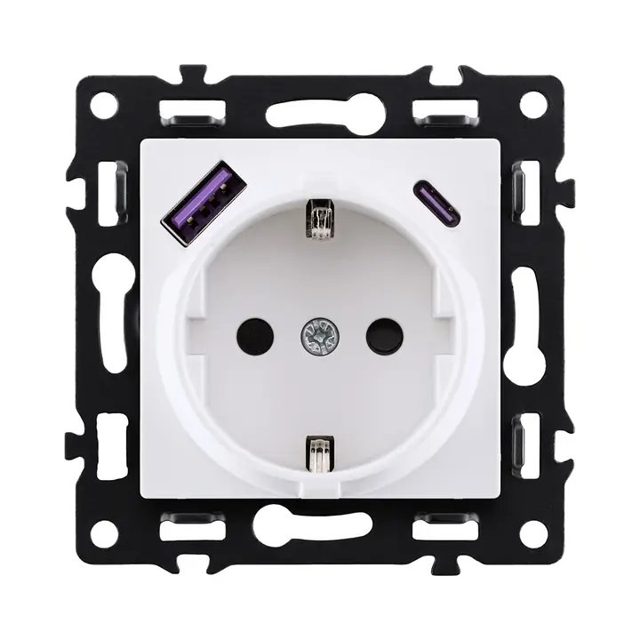 Розетка штепсельная  16A/250 В с USB A+C 20W  белый бархат серия G