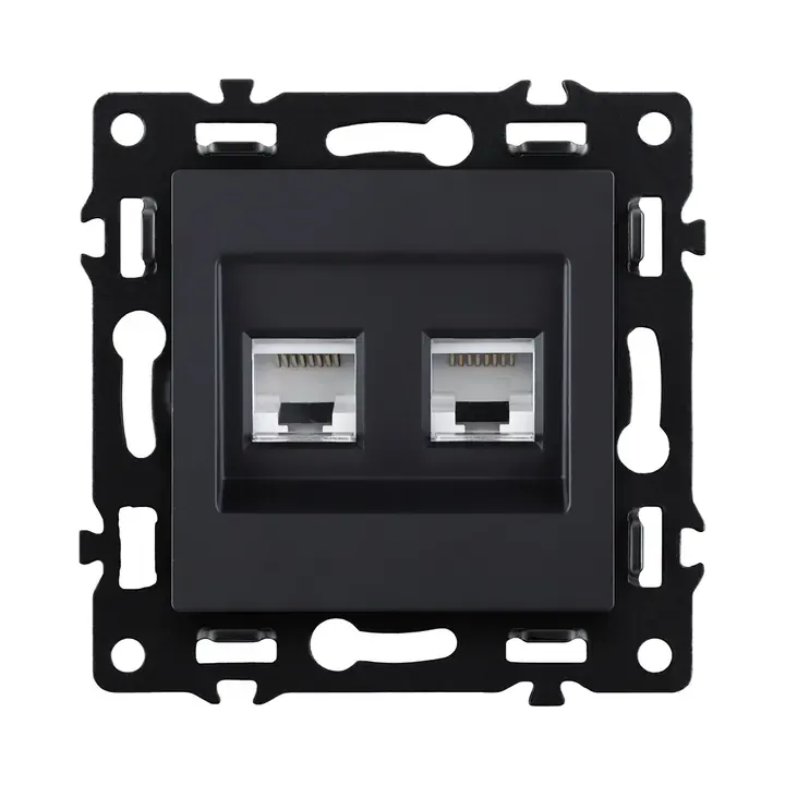 Розетка двойная Ethernet RJ45 Cat.6  черный бархат серия G