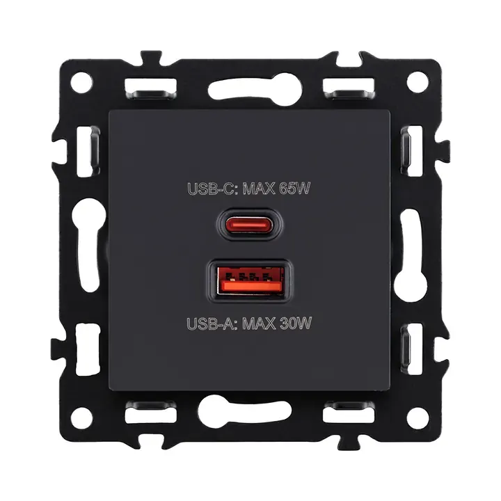 Розетка USB A+C 65W  черный бархат серия G