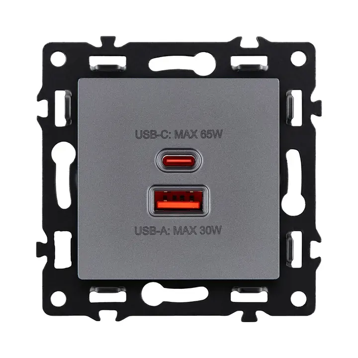 Розетка USB A+C 65W  серый бархат серия G