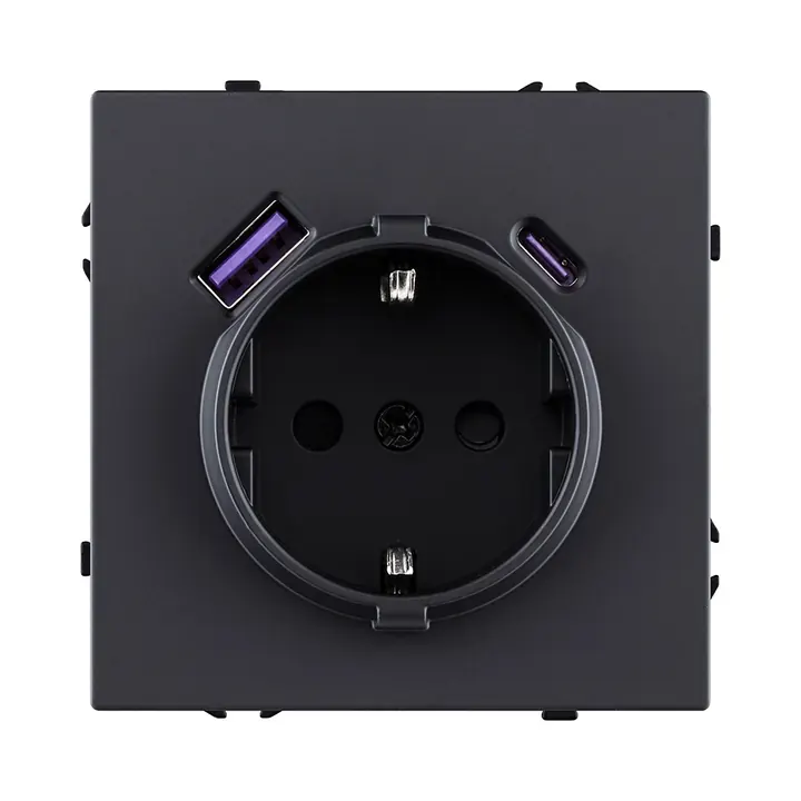 Розетка штепсельная 16A/250 В с USB A+C 20W  черный бархат серия Z