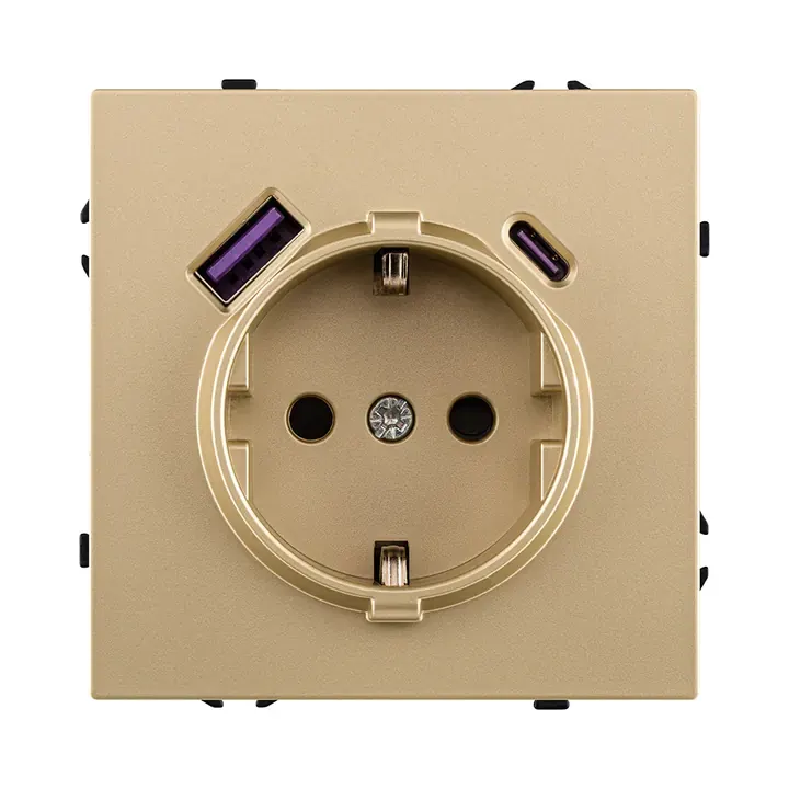 Розетка штепсельная  16A/250 В с USB A+C 20W  золотой бархат серия Z