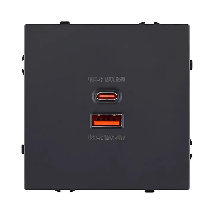 Розетка USB A+C 65W  черный бархат серия Z