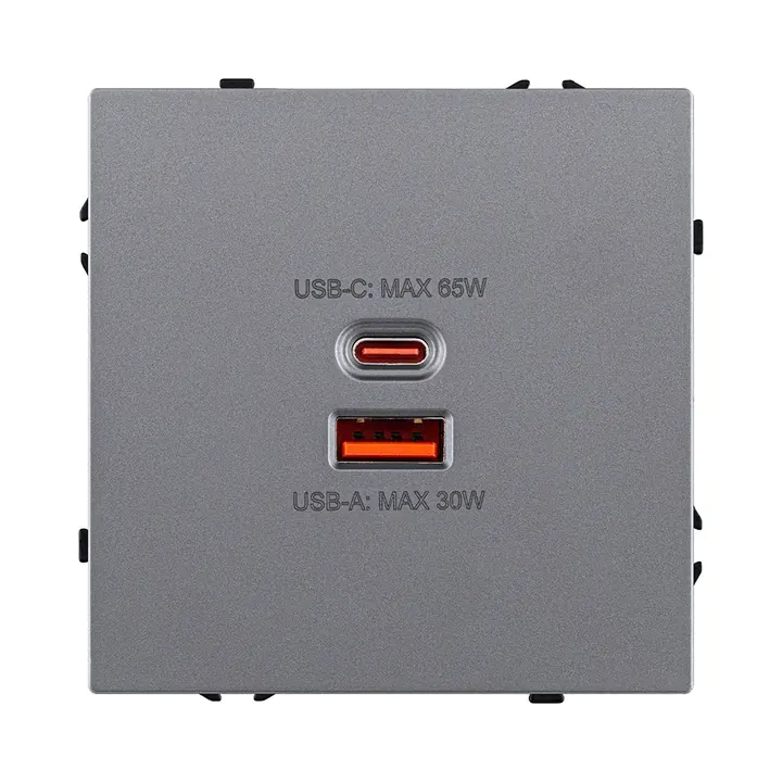 Розетка USB A+C 65W  серый бархат серия Z