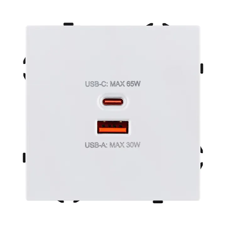 Розетка USB A+C 65W  белый глянцевый серия Z